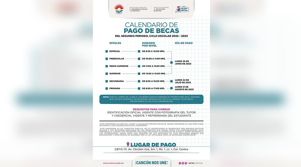 Anuncian segundo pago de becas “Calidad educativa e impulso al desarrollo humano” en BJ