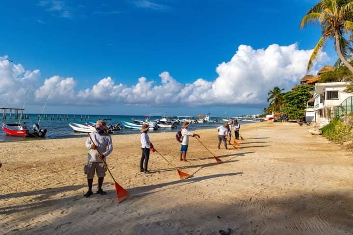 Gobierno de Solidaridad recupera playa “El Recodo” con arena de sargazo