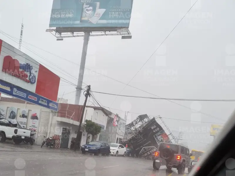 Tromba en Puebla tira anuncios y árboles