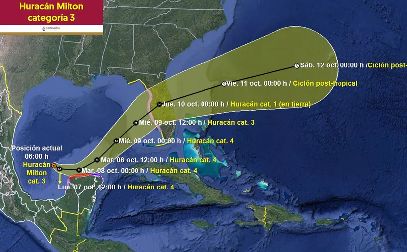 Huracán Milton se fortalece a categoría 3 en su camino hacia Florida