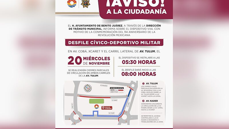 INFORMA TRÁNSITO DISPOSITIVO DE SEGURIDAD VIAL POR DESFILE DE LA REVOLUCIÓN MEXICANA