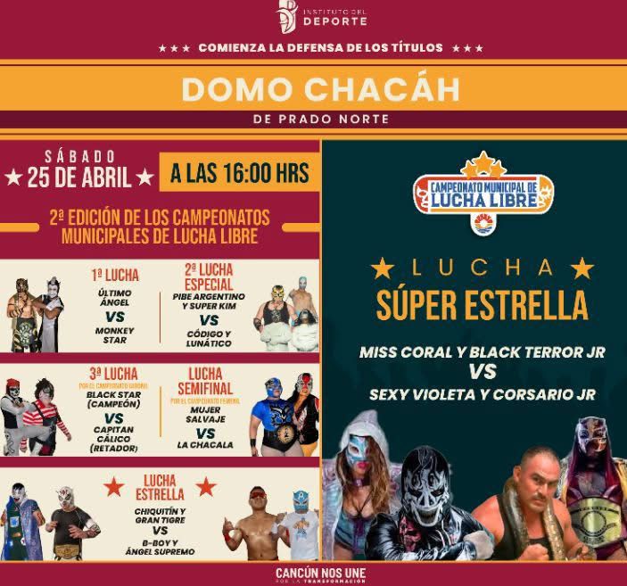 La segunda función del M Campeonato Municipal de Lucha Libre tendrá como sede el Domo Chacáh de Prado Norte